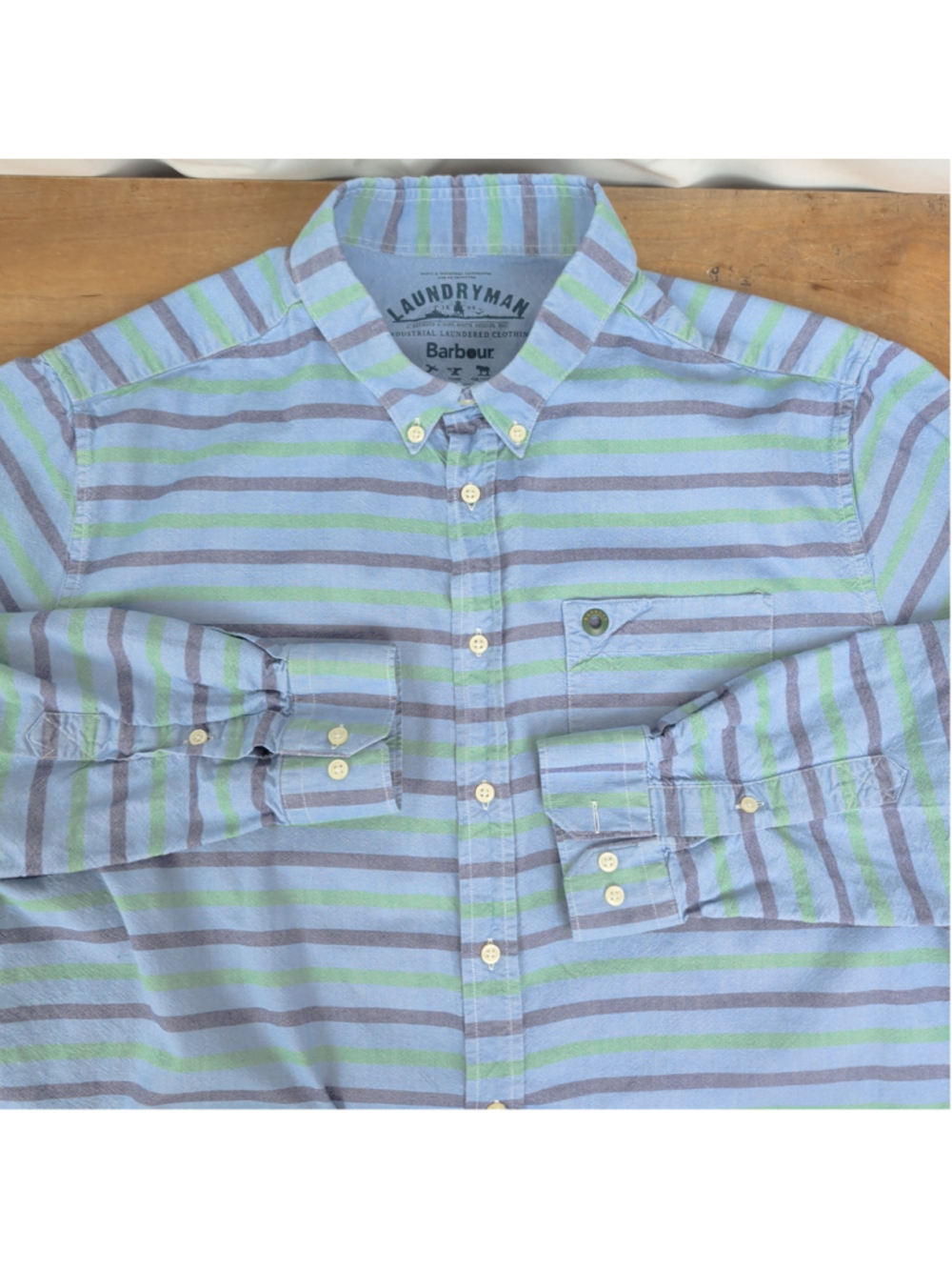 Men's Barbour Laundryman Portuguese Made Button Down Collared Shirt Large